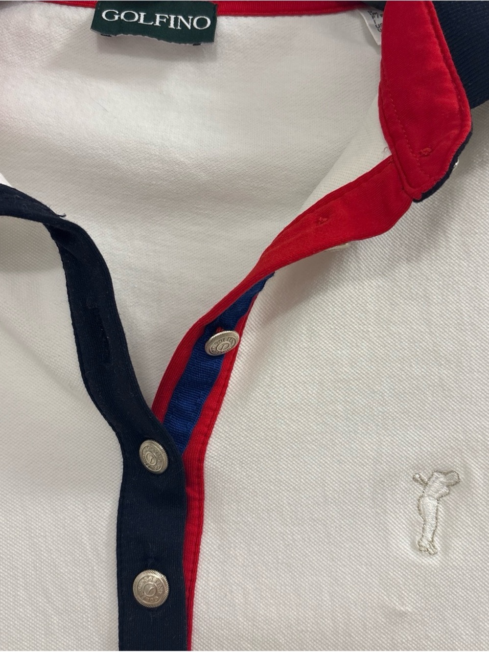 Golfino Women’s White Long Sleeve Polo with Red & Navy Trim